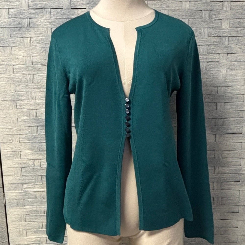 Talbots S Teal Silk Blend Cardigan Sweater Button Detail Preppy Y2K Classic